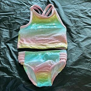 Penelope Mack Iridescent Kids Swim Bikini - Pink and Green